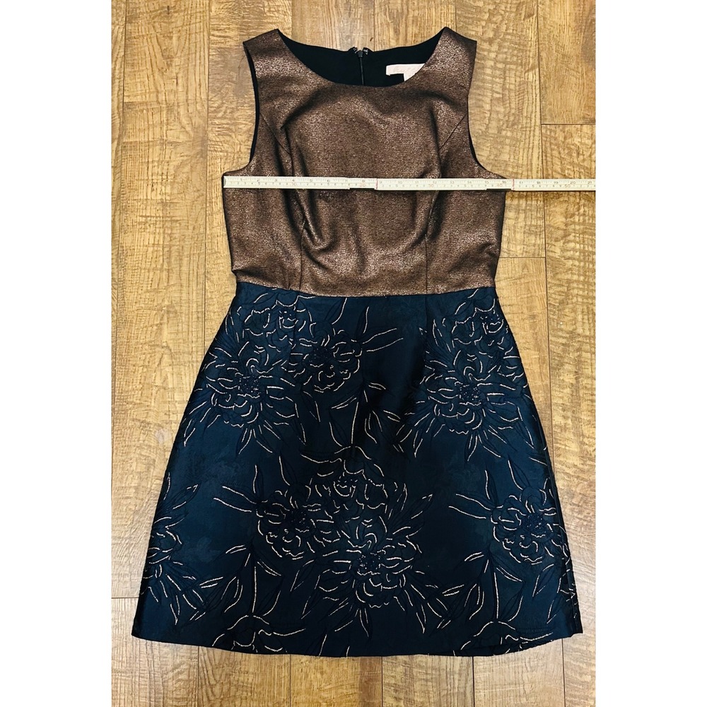 Anthropologie Hutch‎ Lina Metallic Floral Fit Flare Dress Bronze Navy Size 10 - Picture 8 of 9